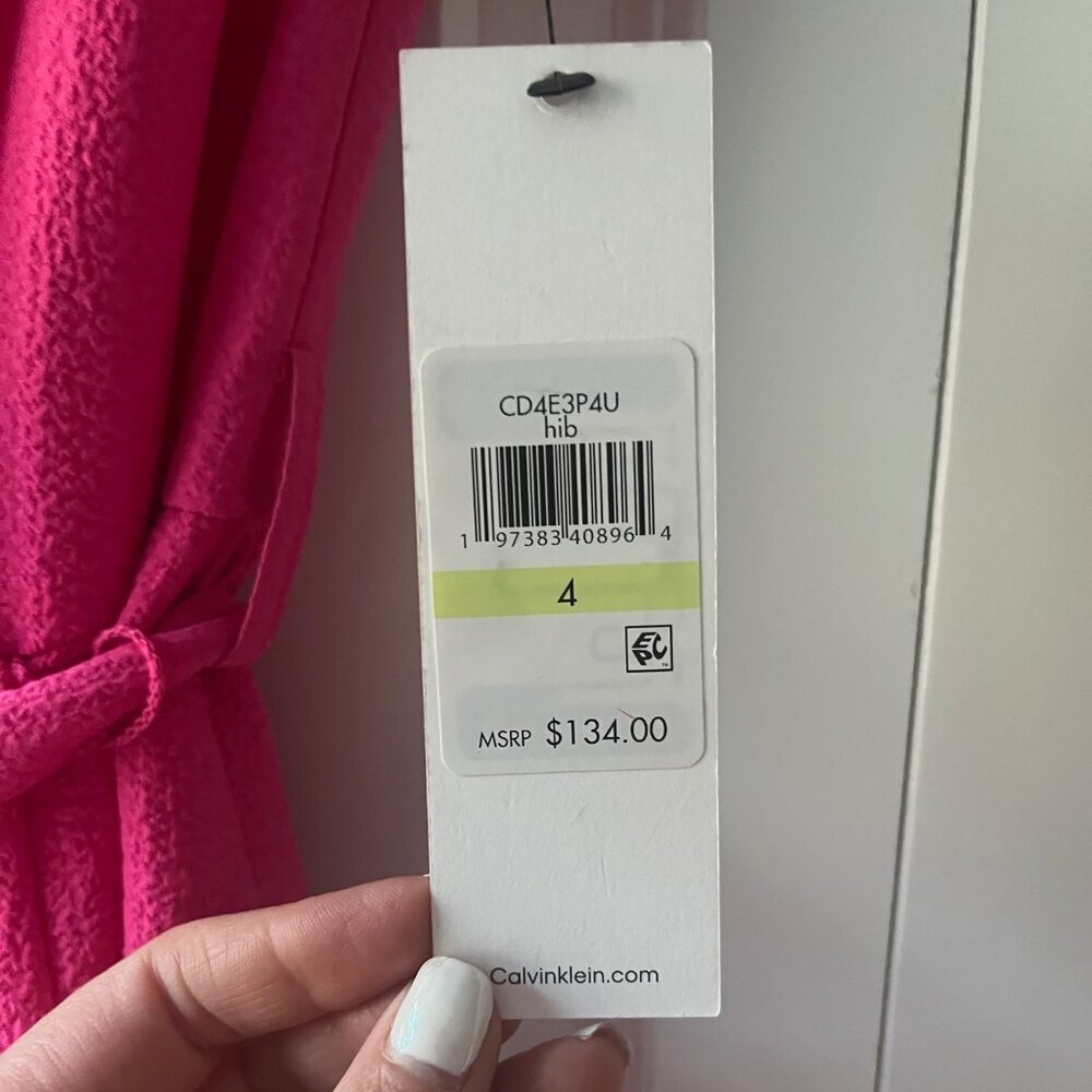 NWT Calvin Klein Sleeveless Collared A-line Belted Dress, Barbie Pink, Size 4 - Picture 4 of 9